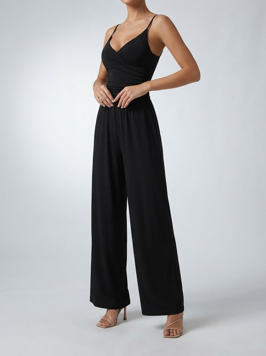 Women's Wide Leg Jumpsuit with Wrap V-Neck