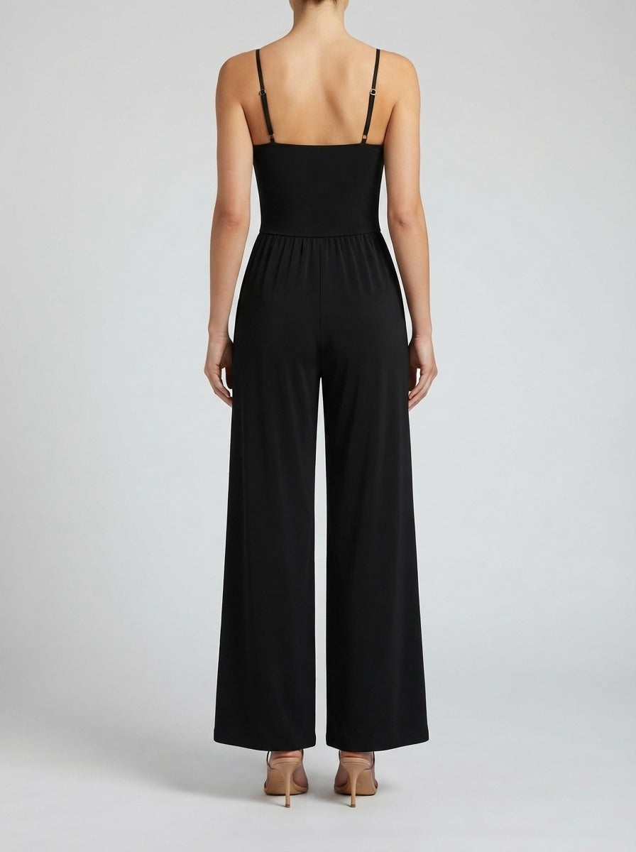 Women's Wide Leg Jumpsuit with Wrap V-Neck