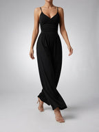 Women's Wide Leg Jumpsuit with Wrap V-Neck